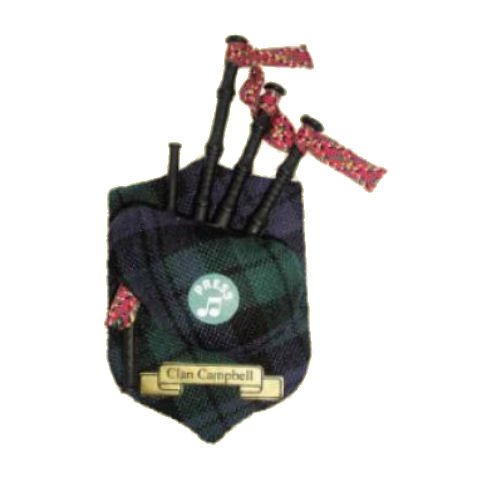 Image 1 of Campbell Clan Tartan Musical Bagpipe Fridge Magnets Set of 2