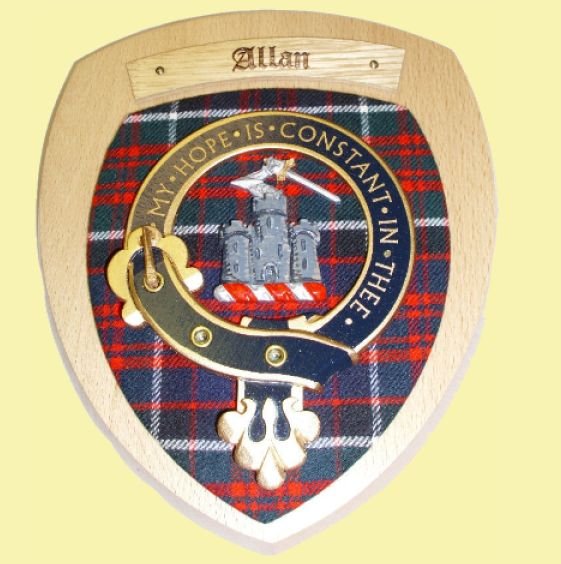 Allan Clan Crest Tartan 7 x 8 Woodcarver Wooden Wall Plaque 