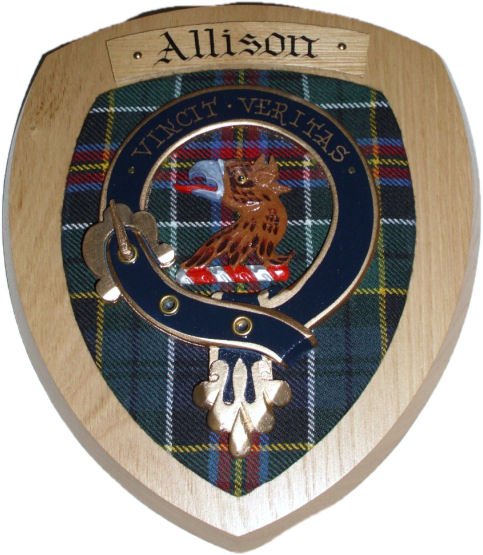 Image 1 of Allison Clan Crest Tartan 7 x 8 Woodcarver Wooden Wall Plaque 