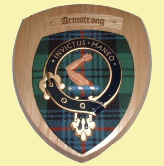 Image 0 of Armstrong Clan Crest Tartan 7 x 8 Woodcarver Wooden Wall Plaque