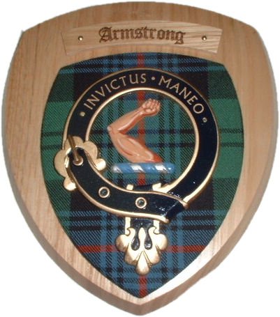 Image 1 of Armstrong Clan Crest Tartan 7 x 8 Woodcarver Wooden Wall Plaque