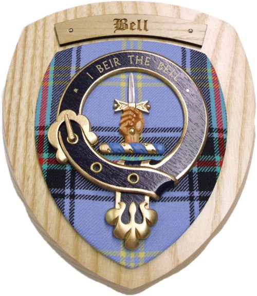 Image 1 of Bell Clan Crest Tartan 7 x 8 Woodcarver Wooden Wall Plaque 