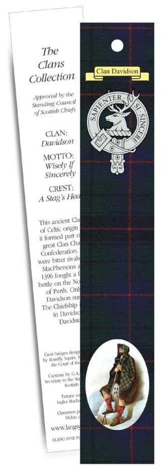 Image 1 of Davidson Clan Tartan Davidson History Bookmarks Set of 2