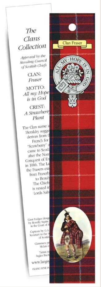 Image 1 of Fraser Clan Tartan Fraser History Bookmarks Pack of 10