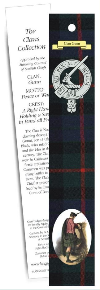 Image 1 of Gunn Clan Tartan Gunn History Bookmarks Set of 5