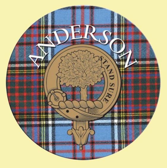 Image 0 of Anderson Clan Crest Tartan Cork Round Clan Badge Coasters Set of 2