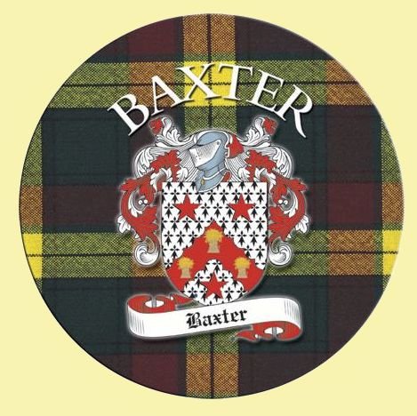 Image 0 of Baxter Coat of Arms Tartan Cork Round Scottish Name Coasters Set of 2
