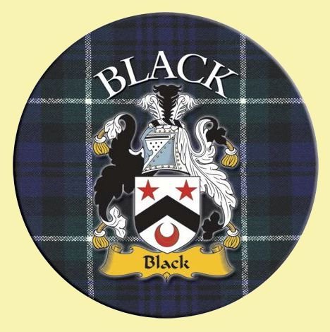 Image 0 of Black Coat of Arms Tartan Cork Round Scottish Name Coasters Set of 2 