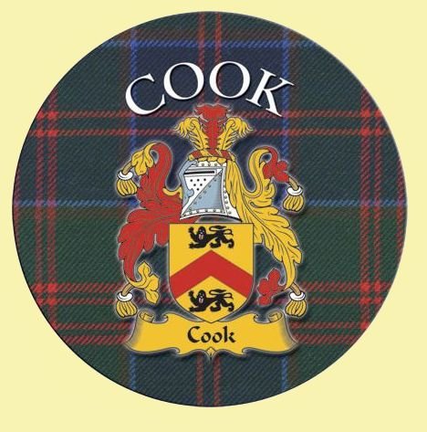 Image 0 of Cook Coat of Arms Tartan Cork Round Scottish Name Coasters Set of 2