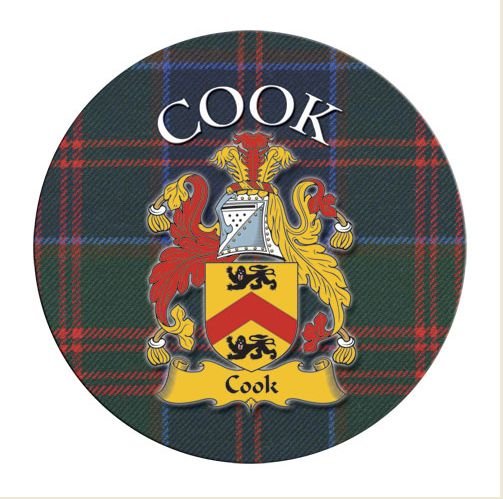 Image 1 of Cook Coat of Arms Tartan Cork Round Scottish Name Coasters Set of 2