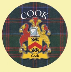 Cook Coat of Arms Tartan Cork Round Scottish Name Coasters Set of 2
