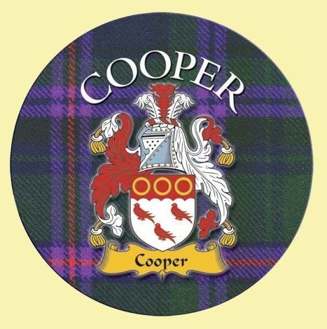 Image 0 of Cooper Coat of Arms Tartan Cork Round Scottish Name Coasters Set of 2