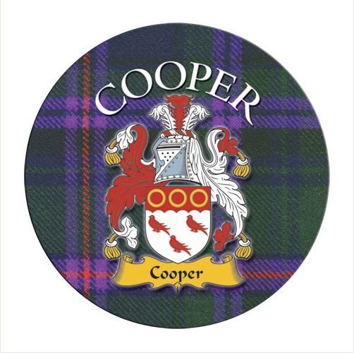 Image 1 of Cooper Coat of Arms Tartan Cork Round Scottish Name Coasters Set of 2