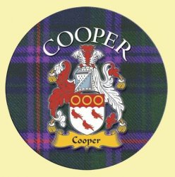 Cooper Coat of Arms Tartan Cork Round Scottish Name Coasters Set of 2