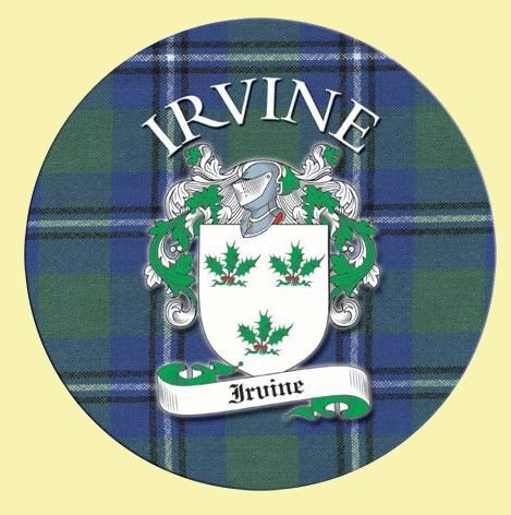 Image 0 of Irvine Coat of Arms Tartan Cork Round Scottish Name Coasters Set of 2 