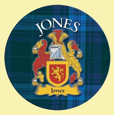 Image 0 of Jones Coat of Arms Tartan Cork Round Scottish Name Coasters Set of 2 
