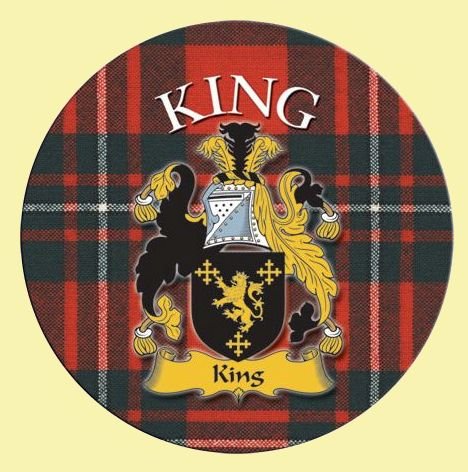 Image 0 of King Coat of Arms Tartan Cork Round Scottish Name Coasters Set of 2 