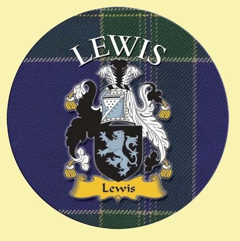 Image 0 of Lewis Coat of Arms Tartan Cork Round Scottish Name Coasters Set of 2 