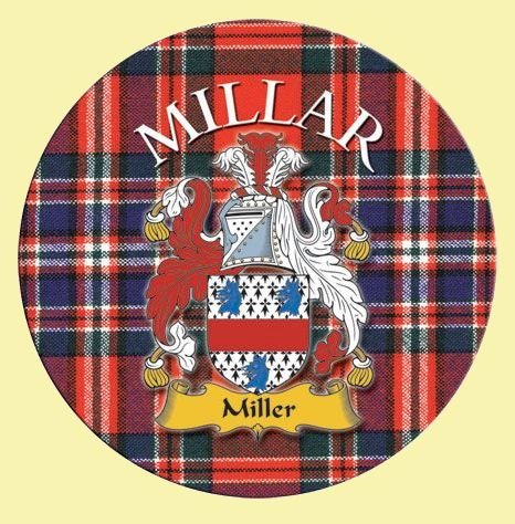 Image 0 of Millar Coat of Arms Tartan Cork Round Scottish Name Coasters Set of 2
