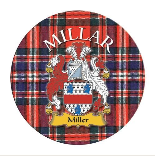 Image 1 of Millar Coat of Arms Tartan Cork Round Scottish Name Coasters Set of 2