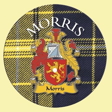 Image 0 of Morris Coat of Arms Tartan Cork Round Scottish Name Coasters Set of 2
