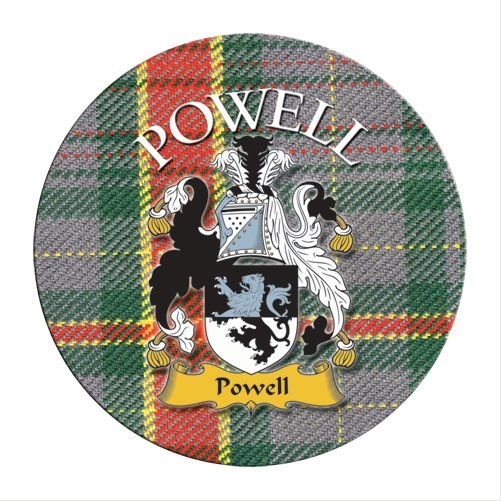 Image 1 of Powell Coat of Arms Tartan Cork Round Name Coasters Set of 2
