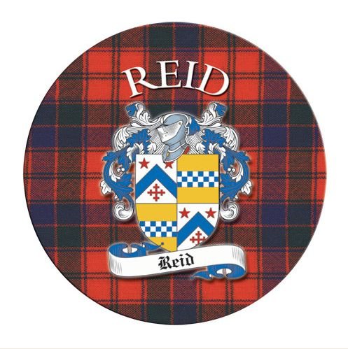 Image 1 of Reid Coat of Arms Tartan Cork Round Scottish Name Coasters Set of 2
