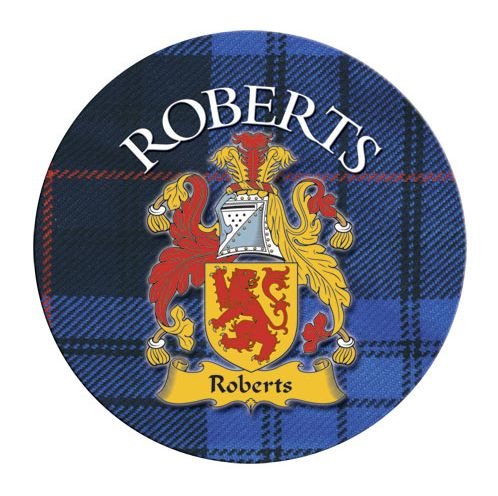 Image 1 of Roberts Coat of Arms Tartan Cork Round Scottish Name Coasters Set of 2