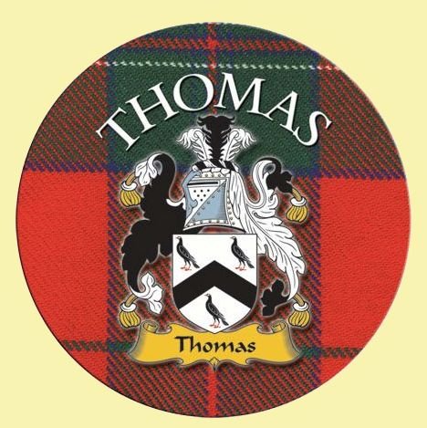 Image 0 of Thomas Coat of Arms Tartan Cork Round Name Coasters Set of 2