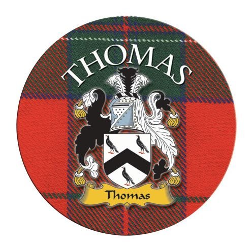 Image 1 of Thomas Coat of Arms Tartan Cork Round Name Coasters Set of 2