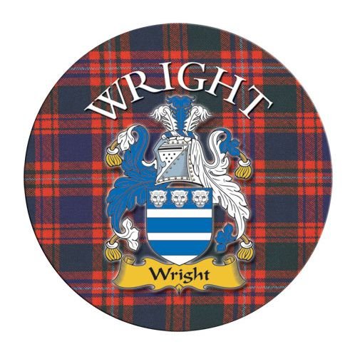 Image 1 of Wright Coat of Arms Tartan Cork Round Scottish Name Coasters Set of 2