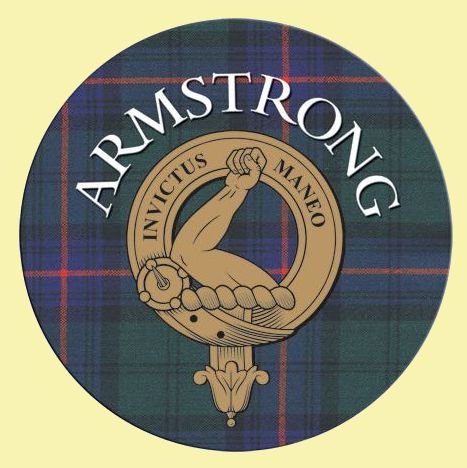 Image 0 of Armstrong Clan Crest Tartan Cork Round Clan Badge Coasters Set of 2
