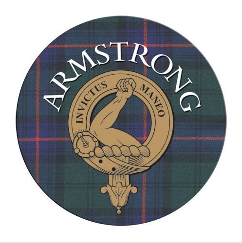 Image 1 of Armstrong Clan Crest Tartan Cork Round Clan Badge Coasters Set of 2
