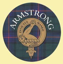 Armstrong Clan Crest Tartan Cork Round Clan Badge Coasters Set of 2