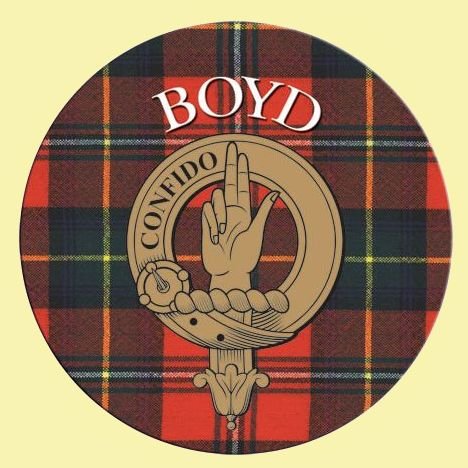 Image 0 of Boyd Clan Crest Tartan Cork Round Clan Badge Coasters Set of 2 