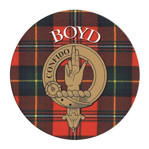 Image 1 of Boyd Clan Crest Tartan Cork Round Clan Badge Coasters Set of 2 