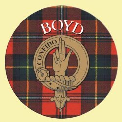 Boyd Clan Crest Tartan Cork Round Clan Badge Coasters Set of 2 
