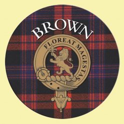 Brown Clan Crest Tartan Cork Round Clan Badge Coasters Set of 2 