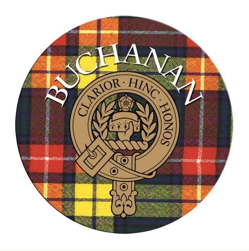 Image 1 of Buchanan Clan Crest Tartan Cork Round Clan Badge Coasters Set of 2