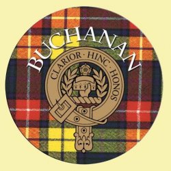 Buchanan Clan Crest Tartan Cork Round Clan Badge Coasters Set of 2