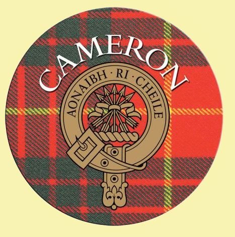 Image 0 of Cameron Clan Crest Tartan Cork Round Clan Badge Coasters Set of 2 