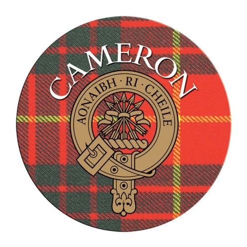 Image 1 of Cameron Clan Crest Tartan Cork Round Clan Badge Coasters Set of 2 
