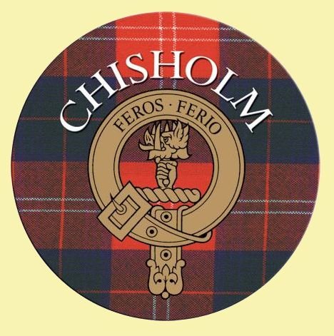 Image 0 of Chisholm Clan Crest Tartan Cork Round Clan Badge Coasters Set of 2  