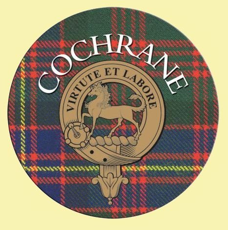 Image 0 of Cochrane Clan Crest Tartan Cork Round Clan Badge Coasters Set of 2  