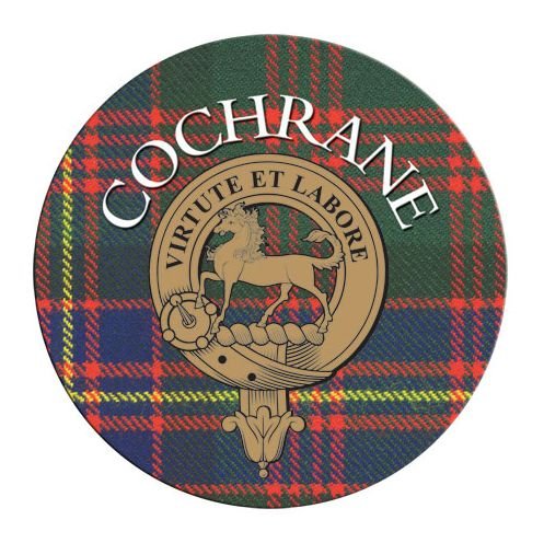 Image 1 of Cochrane Clan Crest Tartan Cork Round Clan Badge Coasters Set of 2  