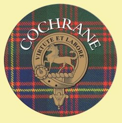 Cochrane Clan Crest Tartan Cork Round Clan Badge Coasters Set of 2  