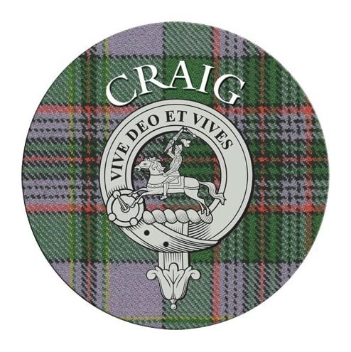 Image 1 of Craig Clan Crest Tartan Cork Round Clan Badge Coasters Set of 2  