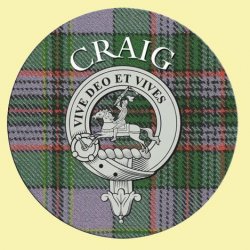 Craig Clan Crest Tartan Cork Round Clan Badge Coasters Set of 2  