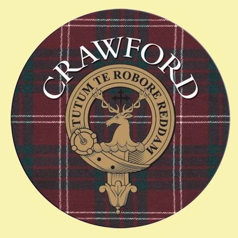 Image 0 of Crawford Clan Crest Tartan Cork Round Clan Badge Coasters Set of 2 