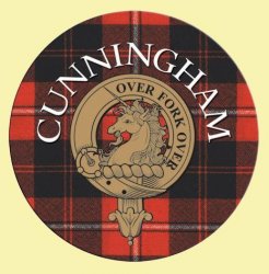 Cunningham Clan Crest Tartan Cork Round Clan Badge Coasters Set of 2 
